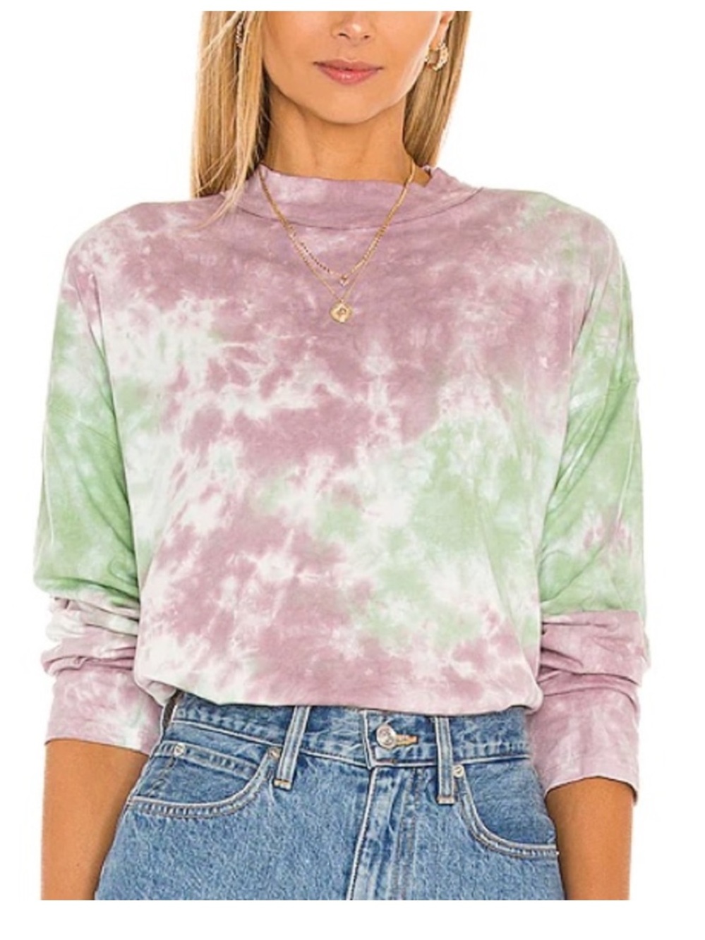 Free People Be Free Oversized Tie Dye Tee Lavender Mint crewneck long sleeve S